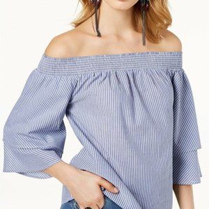 BLUE & WHITE STRIPED DOUBLE LAYER SLEEVE TOP